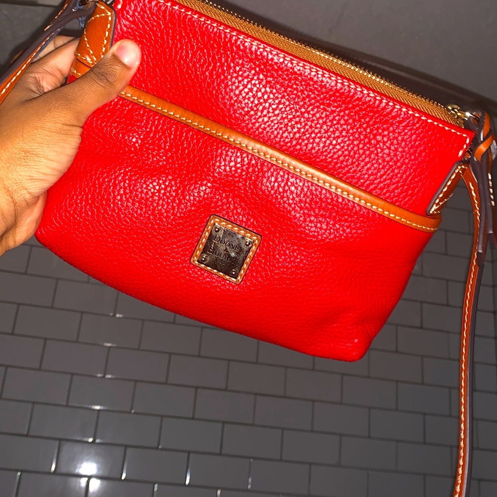 Dooney & Bourke Red and Brown Crossbody Bag with Textured Leather